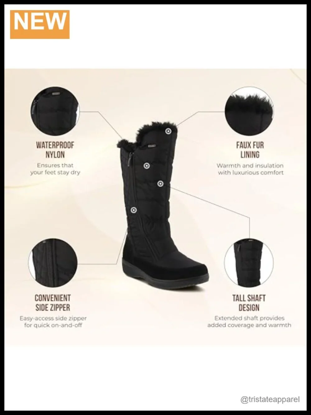 Spring Step Waterproof Mid Calf Snow Boots Faux Fur Lined Zip